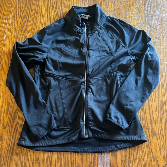 Athleta Twilight Run Jacket Stretch Zip Thumb Holes Pockets Black Size L - Picture 1 of 9